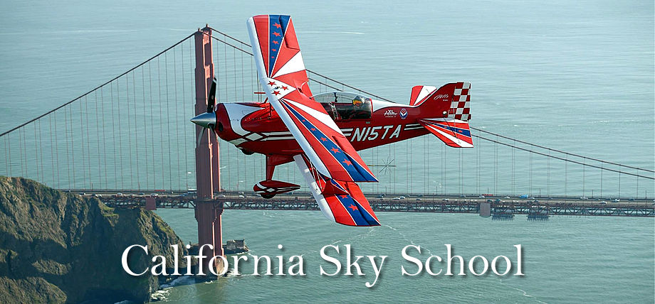 California Sky School (formerly California Sky Thrills) Pitts S-2C flying over the Golden Gate Bridge in San Francisco