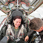 Simone is Australian and won her flying adventure in the MiG-29 in a promotion sponsored by Intel
