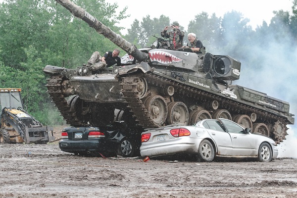 Media drive tanks & crush cars in Minnesota