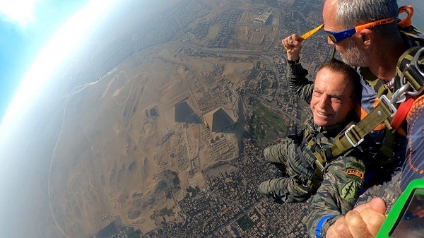 Skydiving over the pyramids of Egypt
