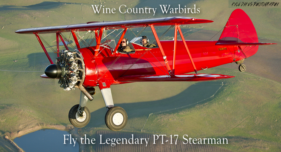 The Legendary P-17 Stearman in flight over Californai Wine Country
